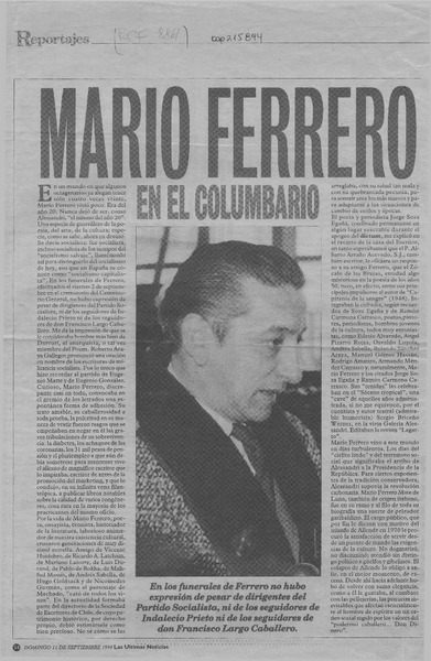 Mario Ferrero en el columbario