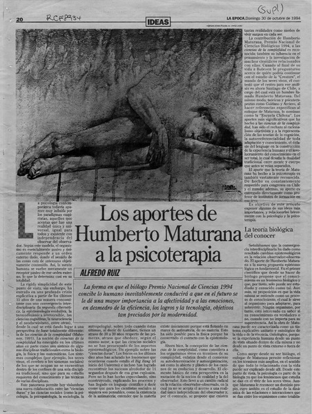 Los aportes de Humberto Maturana a la psicoterapia  [artículo] Alfredo Ruiz.