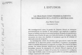 La oralidad como primer elemento de formación de la poética mistraliana  [artículo] Ana María Cuneo.