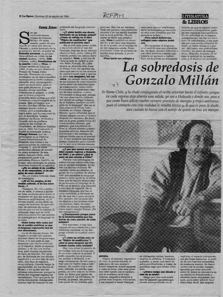 La sobredosis de Gonzalo Millán  [artículo] Faride Zerán.
