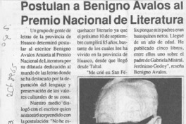Postulan a Benigno Avalos al Premio Nacional de Literatura  [artículo].