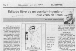 Editado libro de un escritor-ingeniero que vivió en Talca  [artículo] Orlando Gutiérerz Salinas.