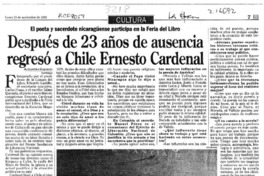 Después de 23 años de ausencia regresó a Chile Ernesto Cardenal (entrevista)