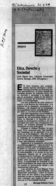 Etica, derecho y sociedad  [artículo] Hernán Poblete Varas.