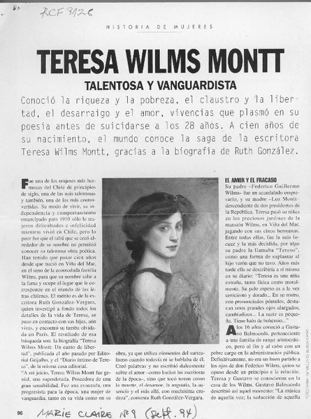 Teresa Wilms Montt  [artículo] Paula Avilés.