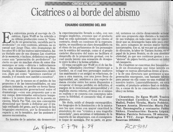 Cicatrices o al borde del abismo  [artículo] Eduardo Guerrero del Río.