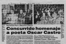 Concurrido homenaje a poeta Oscar Castro  [artículo].