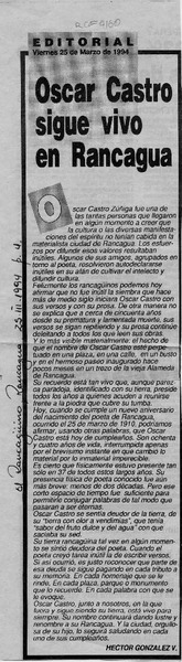 Oscar Castro sigue vivo en Rancagua  [artículo] Héctor González V.