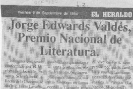 Jorge Edwards Valdés, Premio Nacional de Literatura