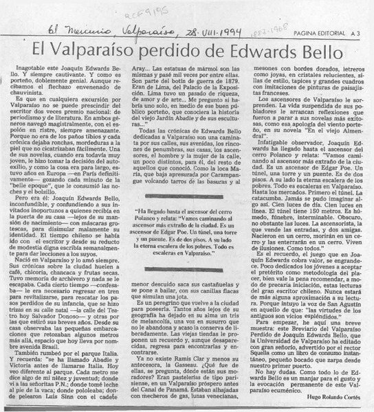 El Valparaíso perdido de Edwards Bello  [artículo] Hugo Rolando Cortés.