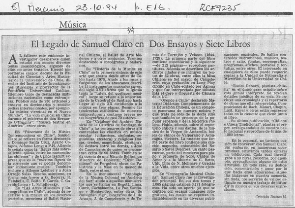 El legado de Samuel Claro en dos ensayos y siete libros  [artículo] Cristián Bustos M.