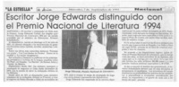 Escritor Jorge Edwards distinguido con el Premio Nacional de Literatura 1994  [artículo].