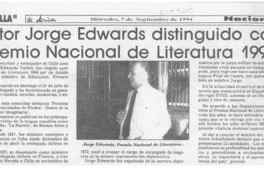 Escritor Jorge Edwards distinguido con el Premio Nacional de Literatura 1994  [artículo].