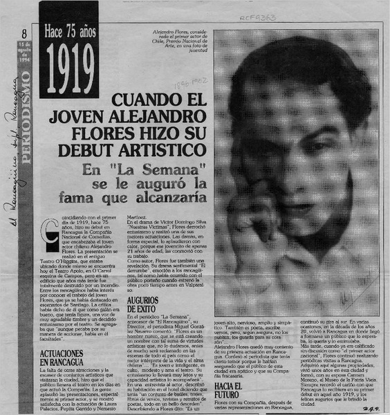 Cuando el joven Alejandro Flores hizo su debut artístico  [artículo] H. G. V.