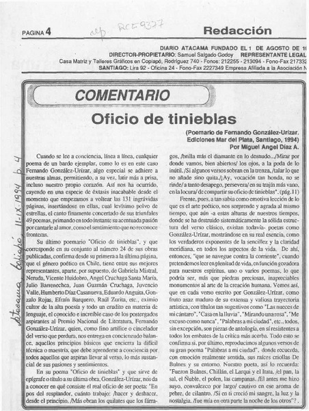 Oficio de tinieblas  [artículo] Miguel Angel Díaz A.