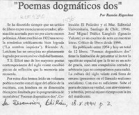 "Poemas dogmáticos dos"  [artículo] Ramón Riquelme.