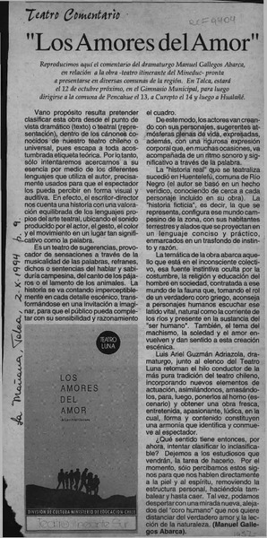 "Los amores del amor"  [artículo] Manuel Gallegos Abarca.