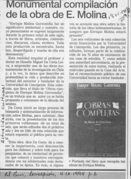 Monumental compilación de la obra de E. Molina  [artículo].