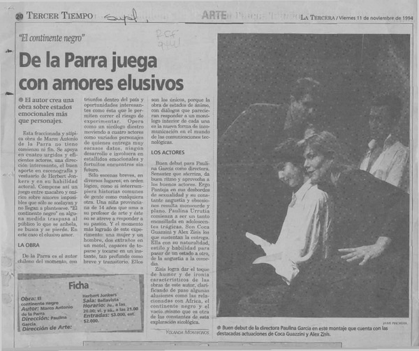 De la Parra juega con amores elusivos  [artículo] Yolanda Montecinos.