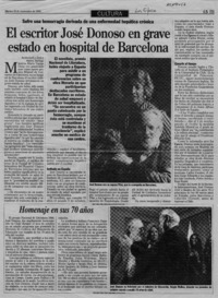 El Escritor José Donoso en grave estado en hospital de Barcelona