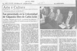 Fue presentado en la Universidad de Valparaíso libro de Carlos León  [artículo].