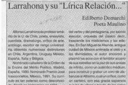 Larrahona y su "Lírica relación --"  [artículo] Edilberto Domarchi.