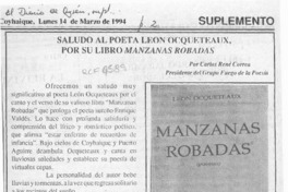 Saludo al poeta León Ocqueteaux, por su libro "Manzanas robadas"  [artículo] Carlos René Correa.