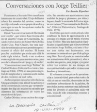 Conversaciones con Jorge Teillier  [artículo] Ramón Riquelme.