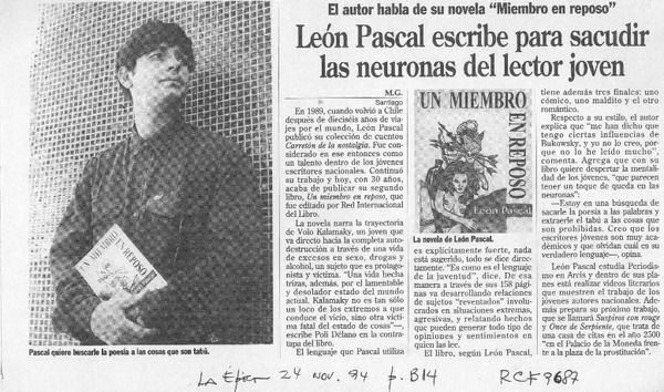 León Pascal escribe para sacudir las neuronas del lector joven  [artículo] M. G.