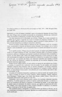 Juan Villegas Morales "El discurso lírico de la mujer en Chile  [artículo] Haydee Ahumada Peña.