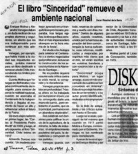 El libro "Sinceridad" remueve el ambiente nacional  [artículo] Oscar Pinochet de la Barra.