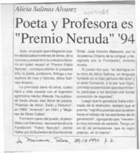 Poeta y profesora es "Premio Neruda" '94  [artículo].