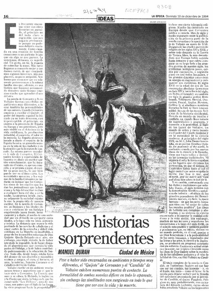 Dos historias sorprendentes  [artículo] Manuel Durán.