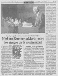 Ministro Brunner advierte sobre los riesgos de la modernidad