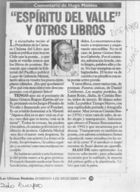 "Espíritu del valle" y otros libros  [artículo] Hugo Montes.