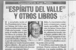 "Espíritu del valle" y otros libros  [artículo] Hugo Montes.