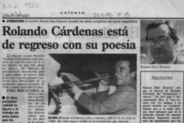 Rolando Cárdenas está de regreso con su poesía  [artículo].