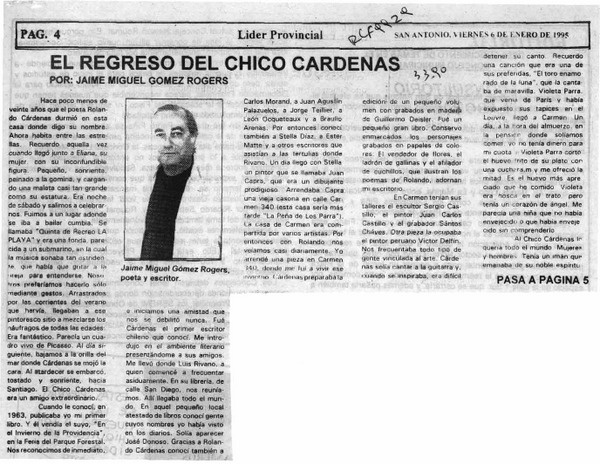 El regreso del Chico Cárdenas  [artículo] Jaime Gómez Rogers.