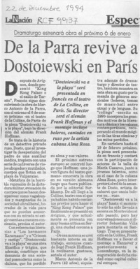 De la Parra revive a Dostoiewski en París  [artículo].
