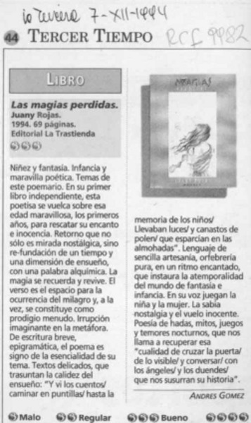 Las magias perdidas  [artículo] Andrés Gómez.