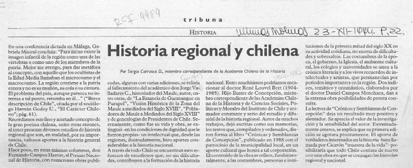 Historia regional y chilena  [artículo] Sergio Carrasco D.