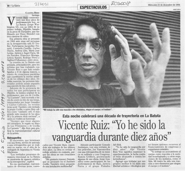 Vicente Ruiz, "Yo he sido la vanguardia durante diez años"