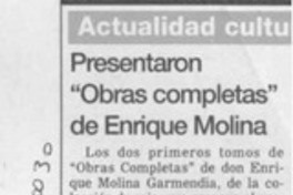 Presentaron "Obras completas" de Enrique Molina  [artículo].