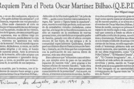 Réquiem para el poeta Oscar Martínez Bilbao (Q. E. P. D.)  [artículo] Miguel Angel Díaz A.