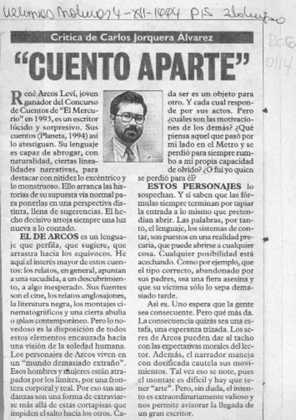 "Cuento aparte"  [artículo] Carlos Jorquera Alvarez.