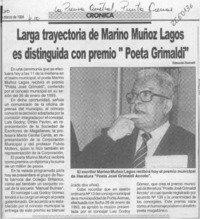 Larga trayectoria de Marino Muñoz Lagos es distinguida con premio "Poeta Grimaldi"  [artículo].