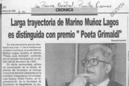 Larga trayectoria de Marino Muñoz Lagos es distinguida con premio "Poeta Grimaldi"  [artículo].