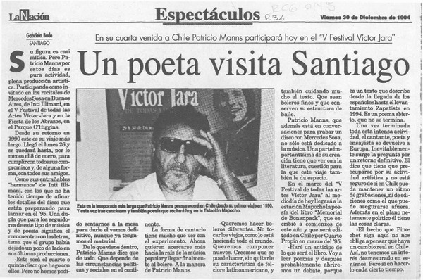 Un Poeta visita Santiago  [artículo] Gabriela Bade.