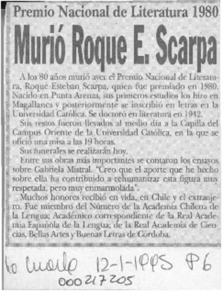 Murió Roque E. Scarpa  [artículo].