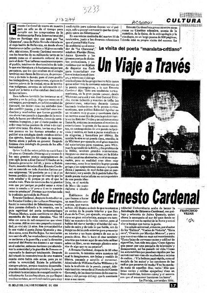Un viaje a través de Ernesto Cardenal  [artículo] Francisco Véjar.